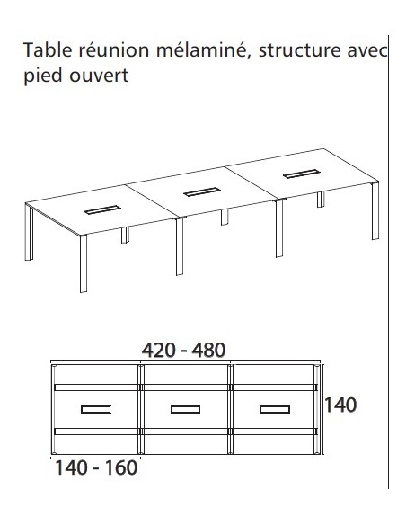 Grande table de réunion X7 avec pieds ouverts - Officity