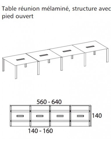 Grande table de réunion X7 avec pieds ouverts - Officity