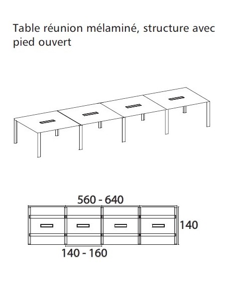 Grande table de réunion X7 avec pieds ouverts - Officity