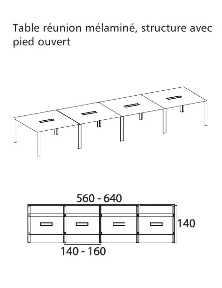 Grande table de réunion X7 avec pieds ouverts - Officity