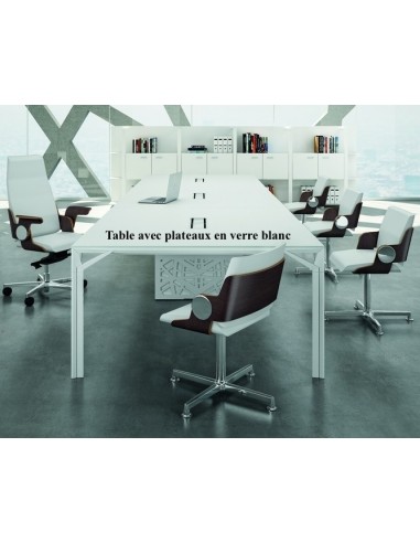 Grande table de réunion X8 avec plateau en verre Officity.