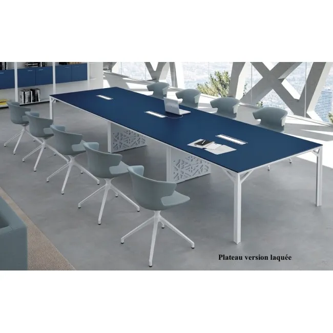 Grande table de réunion X8 avec plateau en verre Officity.