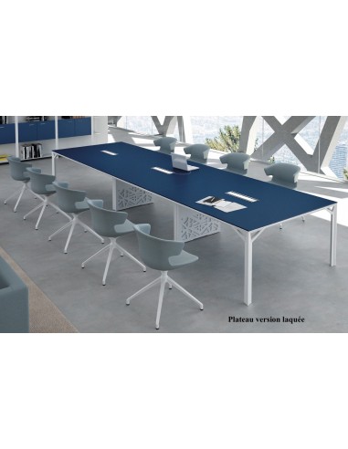 Grande table de réunion X8 avec plateau en verre Officity.