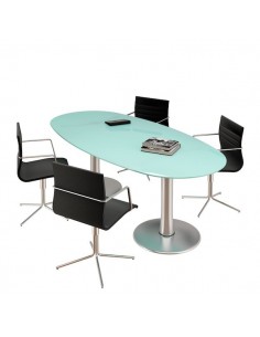 Table de réunion ovale Meeting avec plateau en verre – Quadrifoglio.