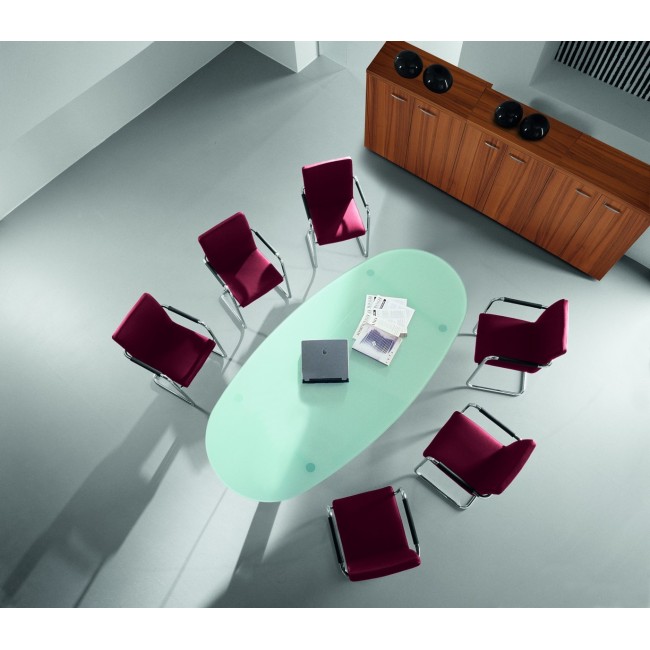 Table de réunion ovale Meeting avec plateau en verre – Quadrifoglio.