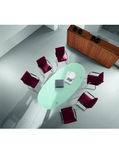 Table de réunion ovale Meeting avec plateau en verre – Quadrifoglio.