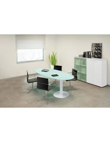 Table de réunion ovale Meeting avec plateau en verre – Quadrifoglio.