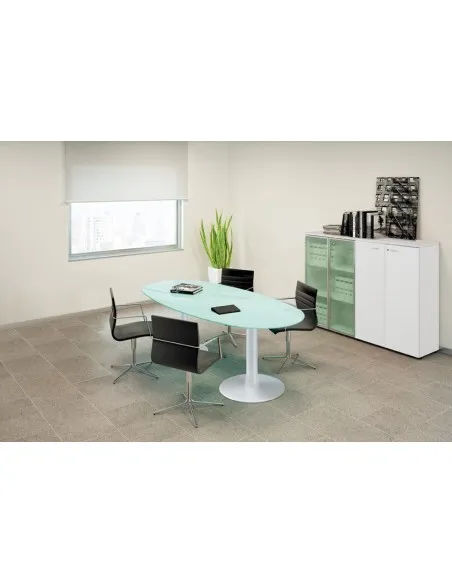 Table de réunion ovale Meeting avec plateau en verre – Quadrifoglio.