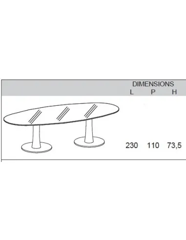 Table de réunion ovale Meeting avec plateau en verre – Quadrifoglio.