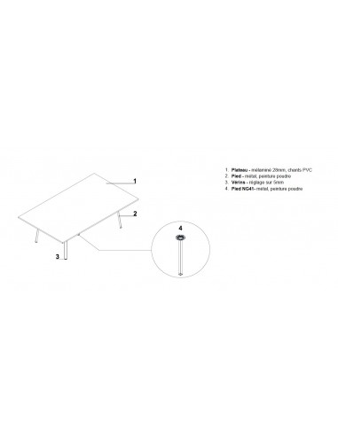 Table de réunion rectangulaire Ogi – MDD.