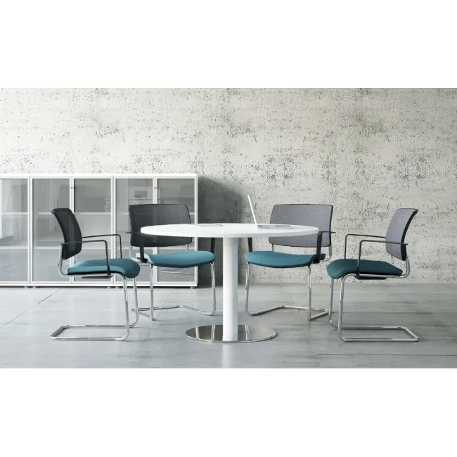 Table de réunion ronde avec base chromée Ogi – MDD.