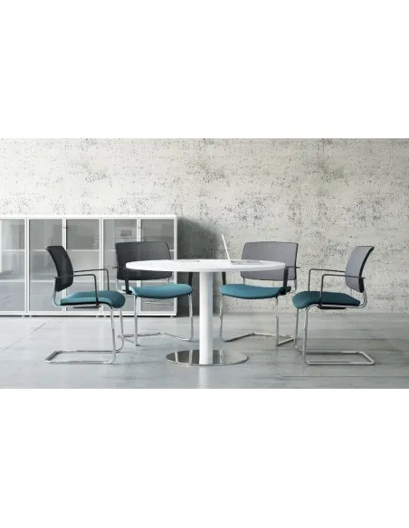 Table de réunion ronde avec base chromée Ogi – MDD.