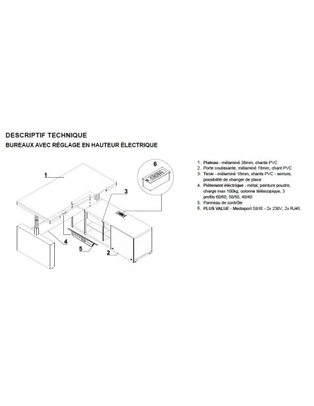 Bureau de Direction réglable en hauteur - MDD