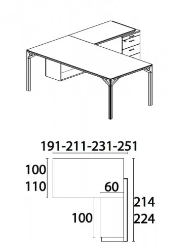 Bureau d'angle X8 avec caisson de rangement – Officity.