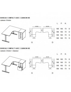 Bureau compact 90° avec caisson de rangement Idea Tube –Quadrifoglio 2