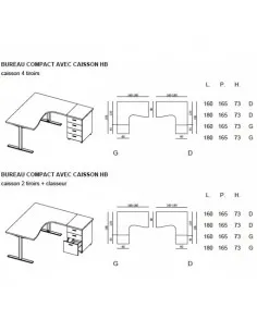 Bureau compact 90° avec caisson de rangement Idea Tube –Quadrifoglio 2