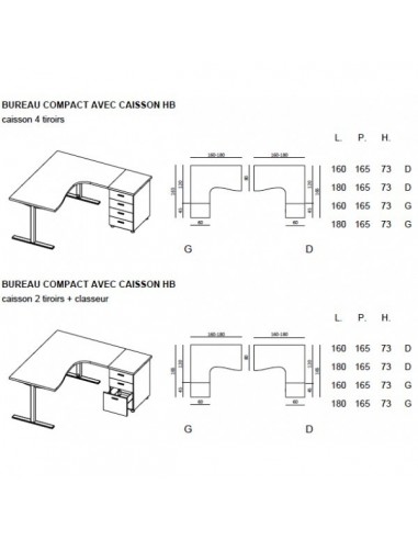 Bureau compact 90° avec caisson de rangement Idea Tube –Quadrifoglio