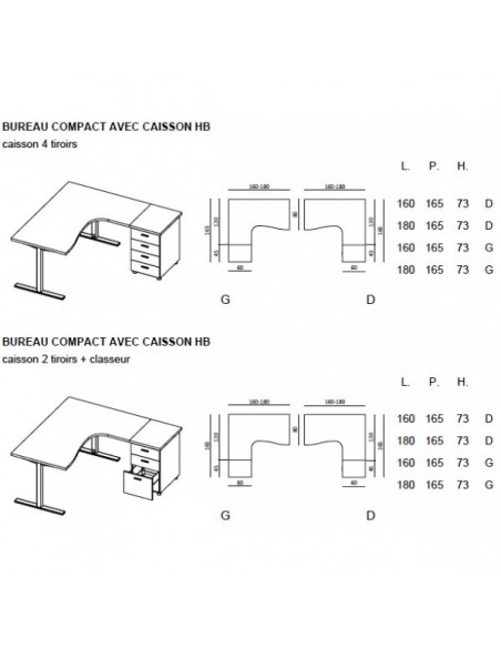 Bureau compact 90° avec caisson de rangement Idea Tube –Quadrifoglio