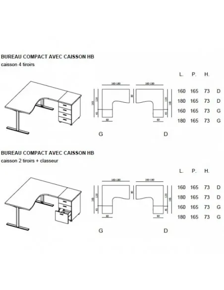 Bureau compact 90° avec caisson de rangement Idea Tube –Quadrifoglio