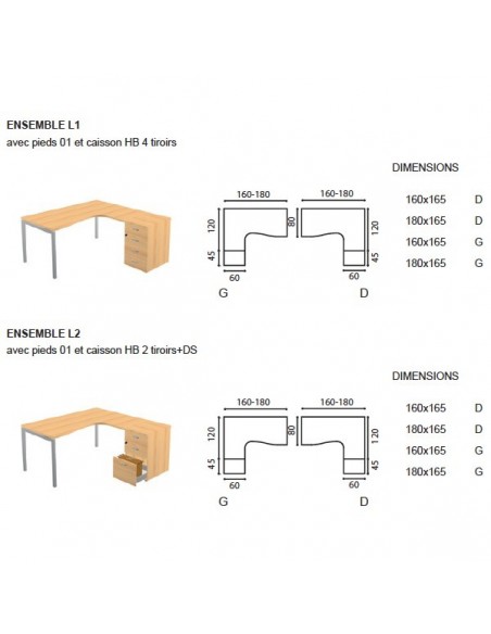 Bureau compact Idea 01 avec caisson - Quadrifoglio