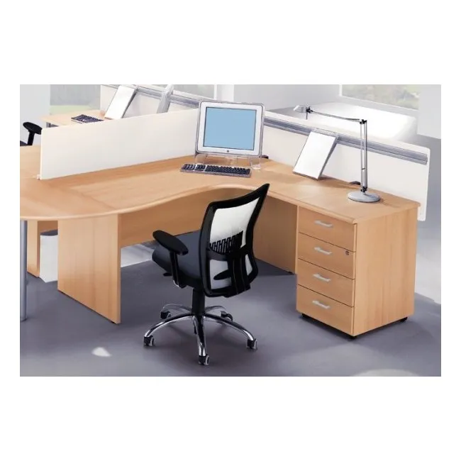 Bureau compact 90° avec caisson de rangement intégré - Quadrifoglio
