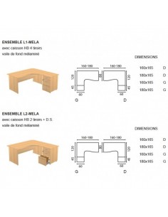 Bureau compact 90° avec caisson de rangement intégré - Quadrifoglio 2