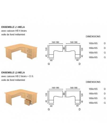Bureau compact 90° avec caisson de rangement intégré - Quadrifoglio