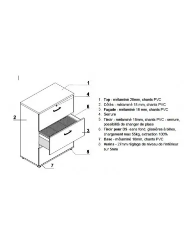 Armoire moyenne avec 3 tiroirs pour le classement des dossiers suspendus. - MDD