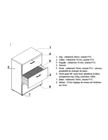 Armoire moyenne avec 3 tiroirs pour le classement des dossiers suspendus. - MDD