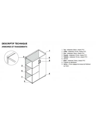 Armoire de bureau avec niche bibliothèque et portes battantes - MDD