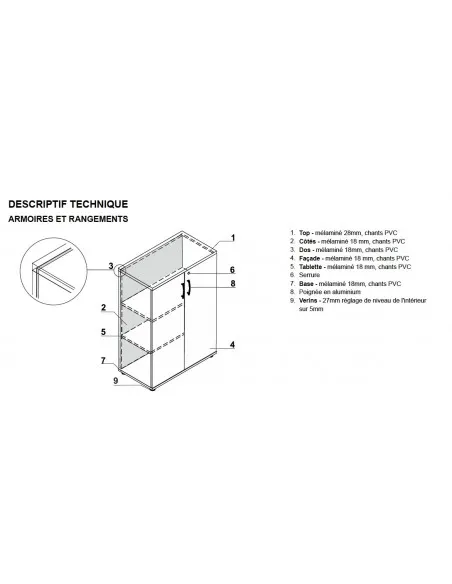 Armoire de bureau avec niche bibliothèque et portes battantes - MDD