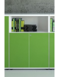 Armoire de bureau avec niche bibliothèque et portes battantes brillantes - MDD