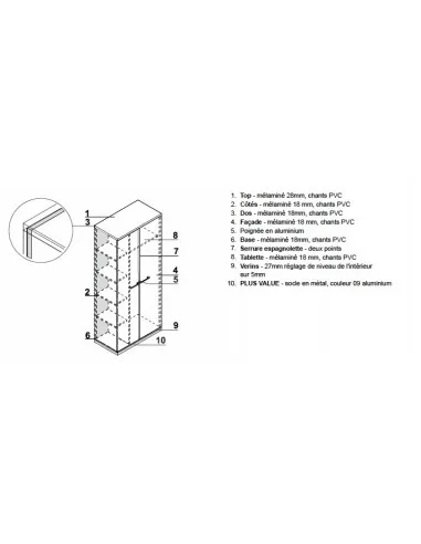 Armoire haute équipée d’un vestiaire et de rangement - MDD