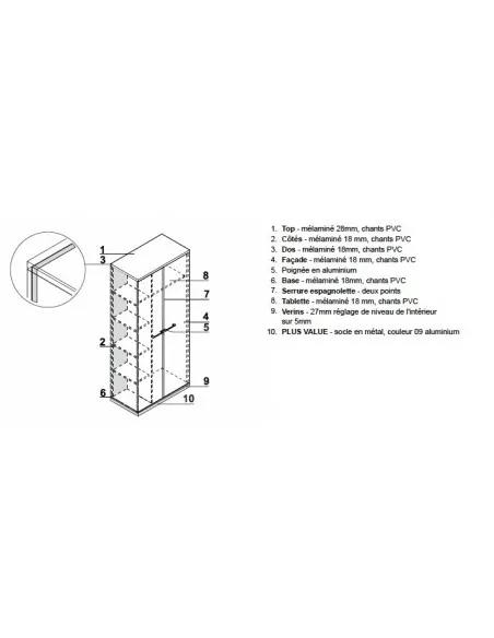 Armoire haute équipée d’un vestiaire et de rangement - MDD