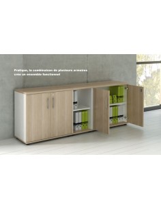Armoire basse de bureau avec portes décor bois, plusieurs finitions disponibles - MDD 2