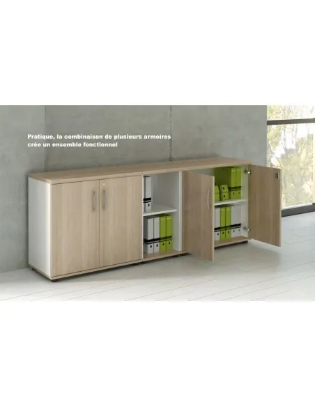 Armoire basse de bureau avec portes décor bois, plusieurs finitions disponibles - MDD