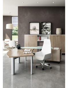 Bureau X time Next avec retour en verre et meuble de rangement intégré – Quadrifoglio.