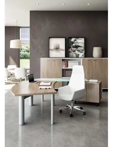 Bureau X time Next avec retour en verre et meuble de rangement intégré – Quadrifoglio.