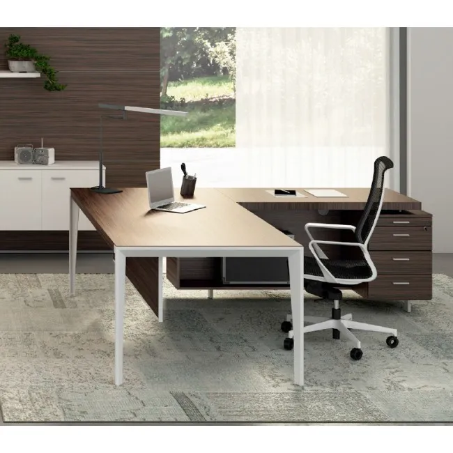 Bureau d’angle X9 finitions Ébène/blanc – Officity