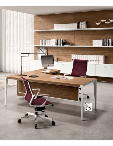 Bureau d’angle X9 avec pieds coloris blanc – Officity