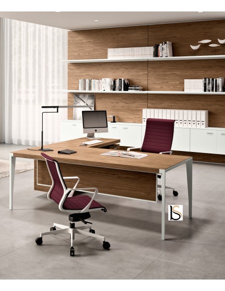 Bureau d’angle X9 avec pieds coloris blanc – Officity