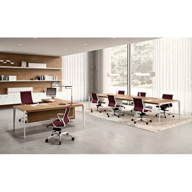 Bureau d’angle X9 avec pieds coloris blanc – Officity