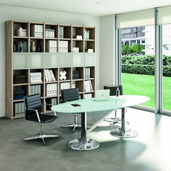 Table de réunion ovale avec pieds chromés – Quadrifoglio.