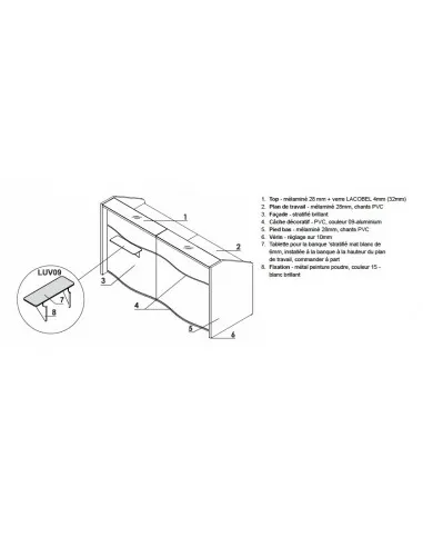 caractéristiques du comptoir d'accueil design MDD modèle vague avec accès PMR intégré