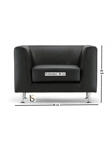 Fauteuil d’accueil en cuir coloris noir Cube