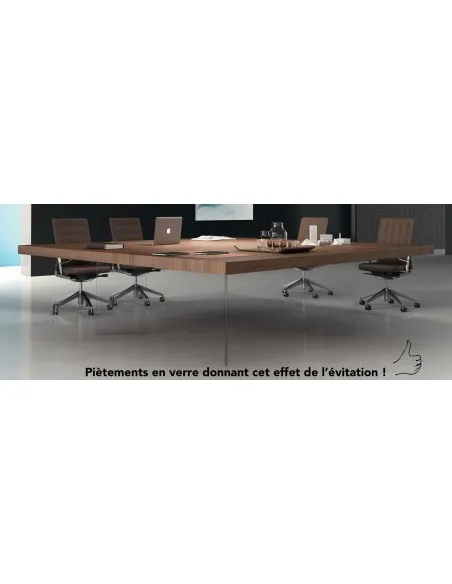 Table de réunion carrée Kyo avec pieds verre – Martex