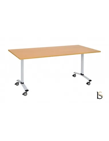 Table de réunion avec plateau abattant sur roulettes.