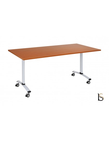 Table de réunion avec plateau abattant sur roulettes.