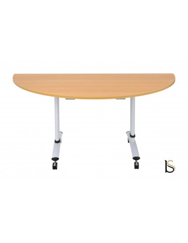 Table de réunion demi-lune avec plateau abattant sur roulettes.