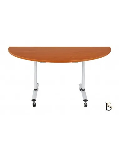 Table de réunion demi-lune avec plateau abattant sur roulettes.